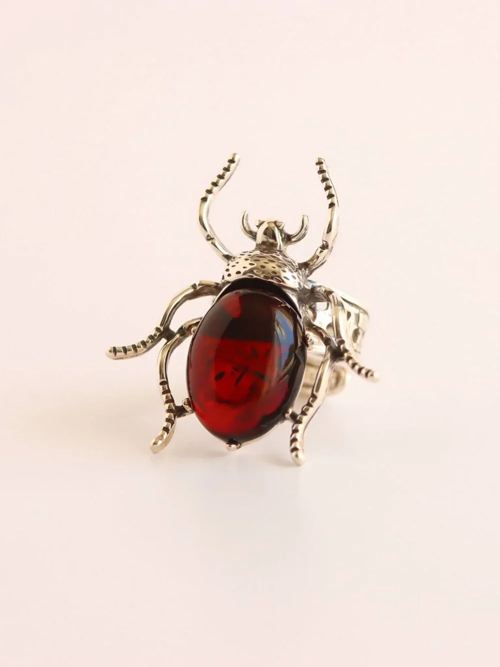 Sterling Silver Scarab Ring with Baltic Amber